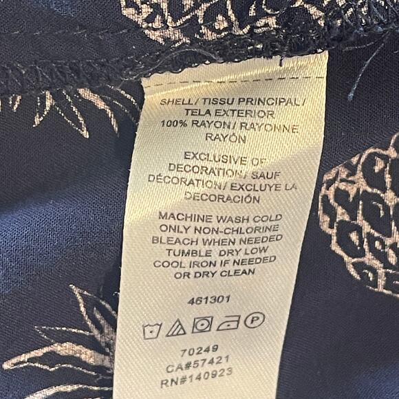 LOFT Navy Pineapple Top Womens Large Ladder Lace Novelty Popover Blouse - Picture 5 of 7